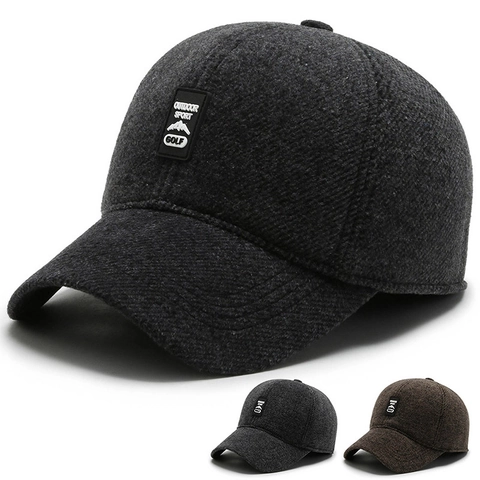 Men Woolen Winter Baseball Cap With Ear Protection Thickened Warm Windproof Outdoor Golf Hat Adjustable