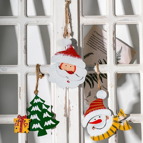 Weihnachtsanhänger Lackiertes Eisen Weihnachtsmann Schneemann Baum Formen Vintage Stil Für Feiertagsparty Dekoration Mit Hanfseil