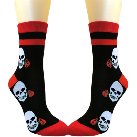 Crew Socken Mit Totenkopf Rose Druck Baumwollmischung Atmungsaktiv Gothic Punk Halloween Mode Mittelhoch Herren Damen