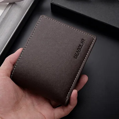 Herren Brieftasche Bifold PU Leder Schlank Business Casual Kurz Geldbeutel Mit Kartenfächern Ausweis位 Kontrastnähten