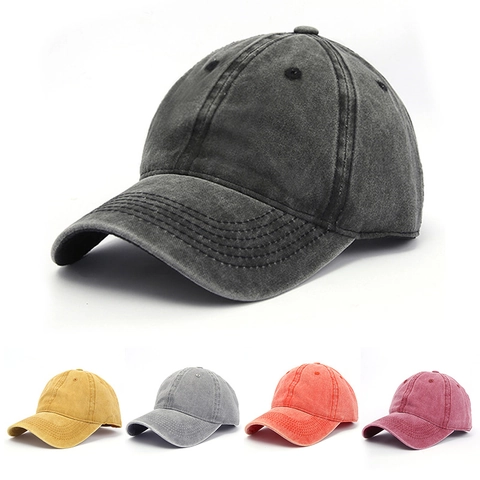 Washed Cotton Baseball Cap Adjustable Retro Solid Color Outdoor Sport Sunshade Hat Vintage Style Unisex