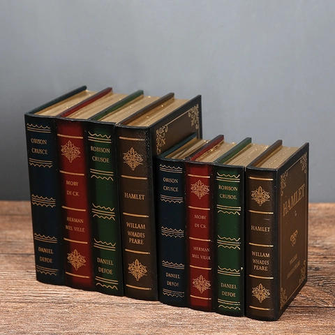 Vintage Faux Book Storage Box Wooden Decorative Hidden Jewelry Case European Retro Ornament For Home Office Study Decor