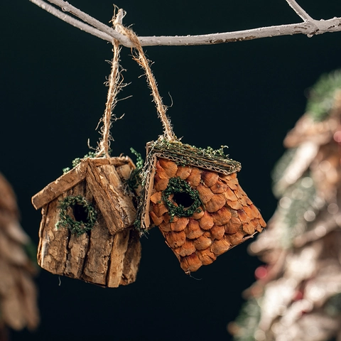 Décoration De Noël En Écorce Naturelle Ornement Suspendu Nichoir Rustique Écailles De Pomme De Pin Style Forêt Maison