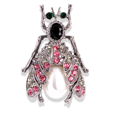 Insect Brooches Alloy With Rhinestone Faux Artificial Pearl Crystal Beetle Bee Spider Vintage Decorative Pins For Coat Suit