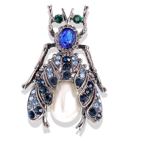 Vintage Alloy Rhinestone Bee Brooch With Artificial Pearl Electroplated Insect Pins Costume Brooches For Coat Dress Women Men Jewelry Gift