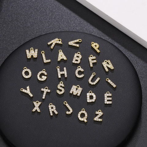 Gold Plated Copper Alphabet Letter Pendant Rhinestone Inlaid Charm DIY Jewelry Making Findings Accessory For Women