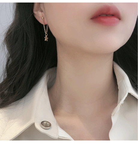 Pendientes Estrella Cadena Borla Cobre Bañado Oro 18K Con Poste Plata Esterlina 925 Joyería Vintage Mujeres