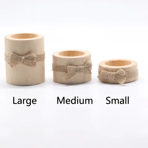 Cylindrical Wood Candle Holder And Planter With Jute Bow Rustic Natural Pine Desktop Decorative Ornament