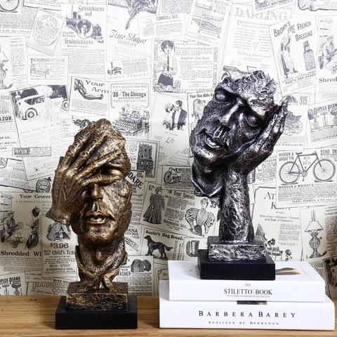Scultura Astratta Del Viso Statua Del Personaggio Resina Non Vedere Non Sentire Statuette Creative Per Decorazione Scrivania
