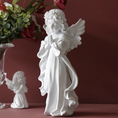 Angel Figurine Resin Statue European Retro Praying Kneeling Cherub Sculpture Desktop Ornament Home Decoration Gift