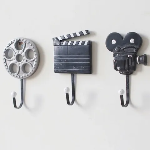 Ganci Da Parete Tema Cinema Vintage Resina E Metallo Forma Proiettore Bobina Ciak Decorazione Industriale Retro