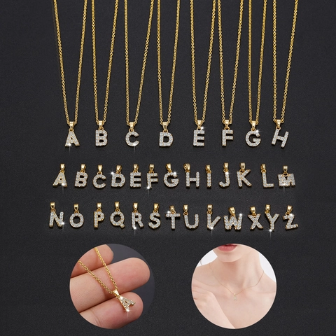 Collana con Pendente Lettera Alfabeto in Strass Stile Occidentale Colore Oro Rame Iniziale Girocollo Gioielli per Donna Uomo