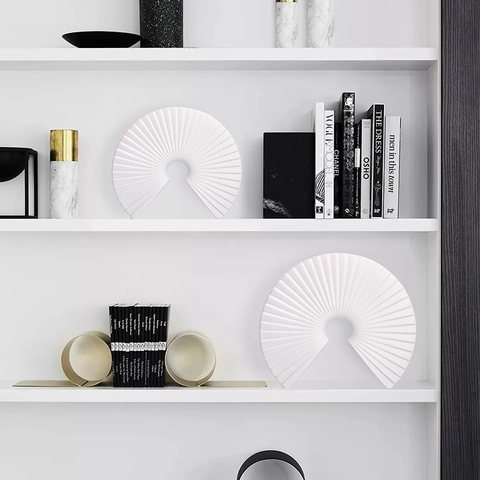 Ornement Éventail En Céramique Minimaliste Moderne Sculpture Géométrique Rayonnante Plissée Décor Artistique Circulaire Creux Bureau Maison
