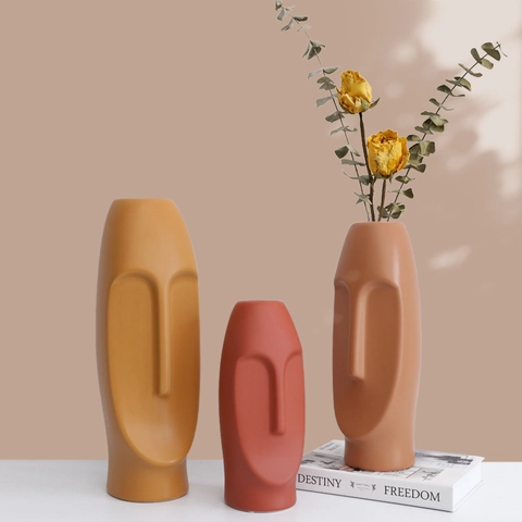 Abstract Face Ceramic Vase Nordic Morandi Style Matte Frosted Flower Pot Creative Home Decor Office Desktop Ornament