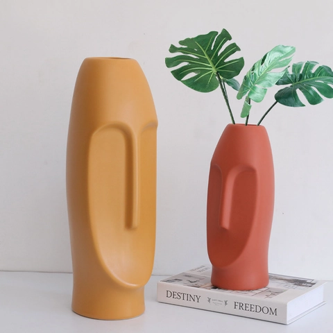 Abstract Face Ceramic Vase Nordic Morandi Style Matte Frosted Flower Pot Creative Home Decor Office Desktop Ornament