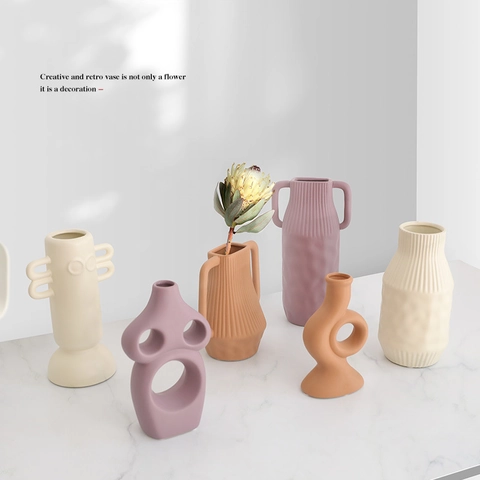 Jarrón De Cerámica Moderno Nórdico Morandi Geométrico Abstracto Irregular Florero Mate Adorno Decorativo Escritorio Hogar