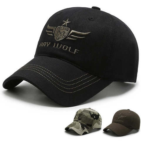 Cappellino Da Baseball Da Uomo In Cotone Twill Regolabile Cappello Ricamo Lupo Protezione Solare Esterna Stile Esercito