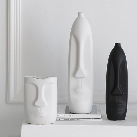 Abstrakte Gesicht Keramik Vase Moderne Nordische Skulpturale Menschliche Gesicht Blumentopf Matte Minimalistische Deko