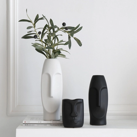 Abstrakte Gesicht Keramik Vase Moderne Nordische Skulpturale Menschliche Gesicht Blumentopf Matte Minimalistische Deko