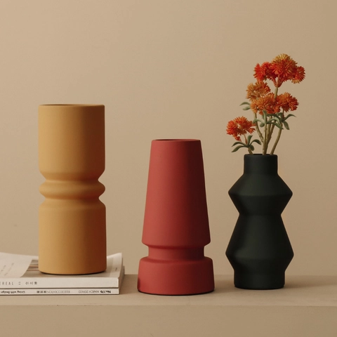 Ceramic Vase Nordic Minimalist Geometric Morandi Matte Decorative Flower Pot Home Living Room Office Desktop Ornament Art