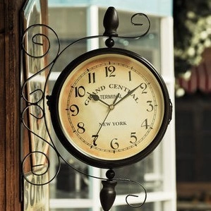 Vintage Double Sided Wall Clock Iron Metal Retro Grand Central Station Style Round Hanging Clock For Home Decor