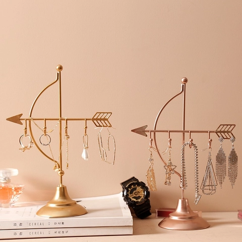 Metal Jewelry Organizer Stand Earring Necklace Holder Desktop Display Rack Vanity Home Decor Elegant Decorative