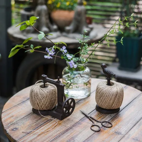 Vintage Cast Iron Twine Holder Dispenser Natural Jute Rope Antique Sewing Machine Bird Cat Shape Retro Desk Organizer