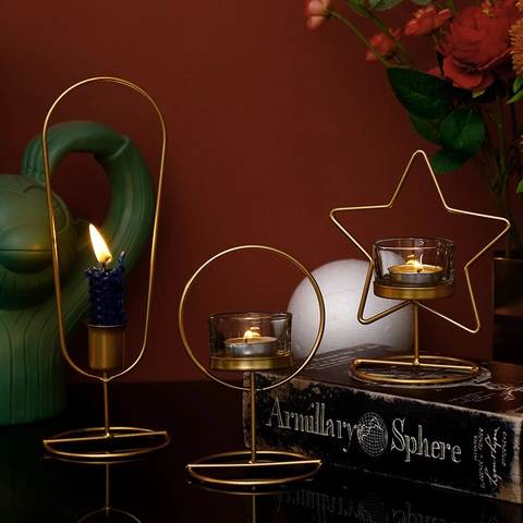 Portacandele In Metallo Dorato Con Bicchiere Di Vetro Geometrico Stile Nordico Per Decorazione Tavola Di Natale Centro Tavola Aromaterapia