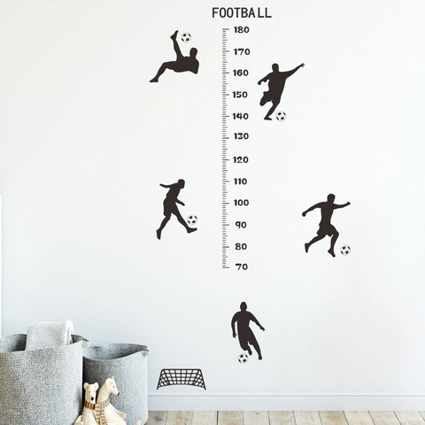 Autocollant Mural Silhouette De Joueur De Football Tableau De Croissance Pour Chambre Garçons PVC Auto-adhésif Décor