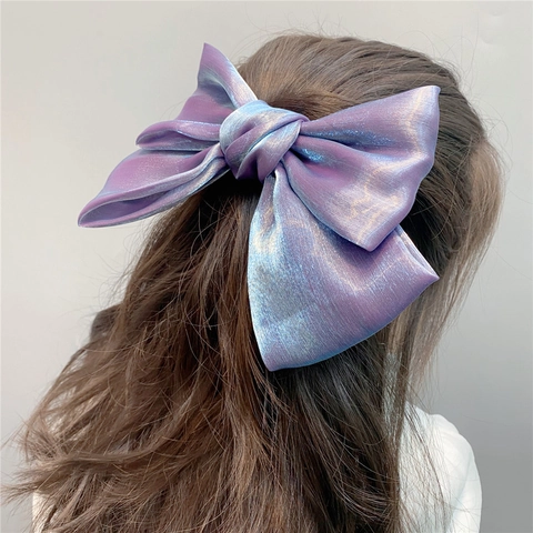 Übergroße Haarschleife Aus Organza Satin Stoff Eleganter Französischer Stil Irisierender Metallglanz Feder Haarspange Für Frauen