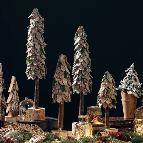 Adorno De Árbol De Navidad En Miniatura De Corteza De Abedul Natural Con Agujas De Pino Para Mesa Estilo Rústico Americano