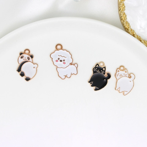Cartoon Animal Charms Pendants Zinc Alloy Enamel Panda Cat Dog Shapes For DIY Jewelry Making Gold Tone Cute Kawaii