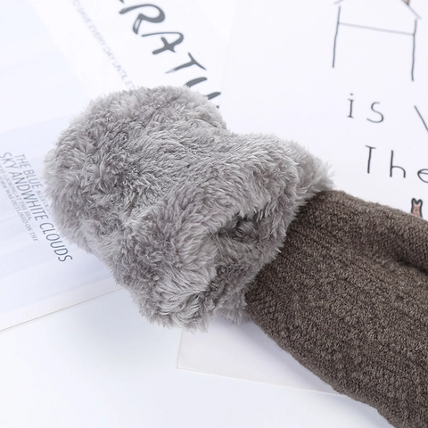 Baby Toddler Winter Mittens Knit Warm Gloves With Faux Fur Cuff Solid Color Soft Thermal Infants