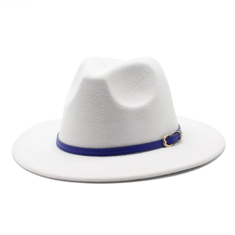 Vintage Wool Felt Fedora Hat Wide Brim Jazz Cap With Belt Band And Gold Buckle For Men Women British Style