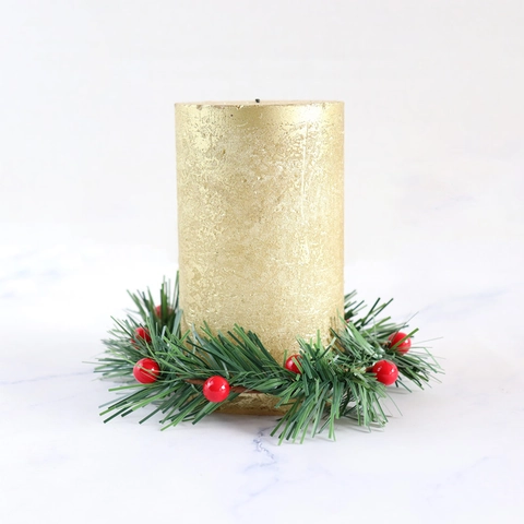 Mini Couronne De Noël Anneau De Bougie Baies Rouges Aiguilles De Pin Vertes Décor De Table
