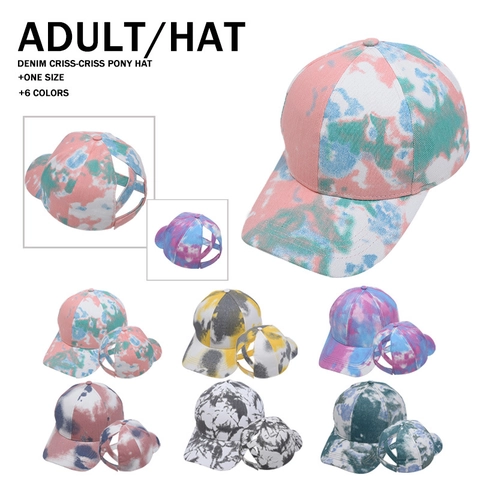 Tie Dye Cotton Criss Cross Ponytail Baseball Cap Adjustable Mesh Sun Hat For Women Casual Sporty Outdoor