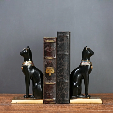 Ancient Egyptian Bastet Cat Goddess Statue Resin Figurine Vintage Mythological Bookends Candle Holder Home Decor