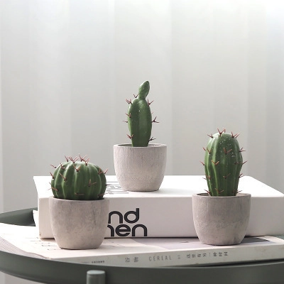 Artificial Cactus Potted Plant Nordic Minimalist Realistic Faux Succulent Mini Cement Pot Home Office Tabletop Decoration
