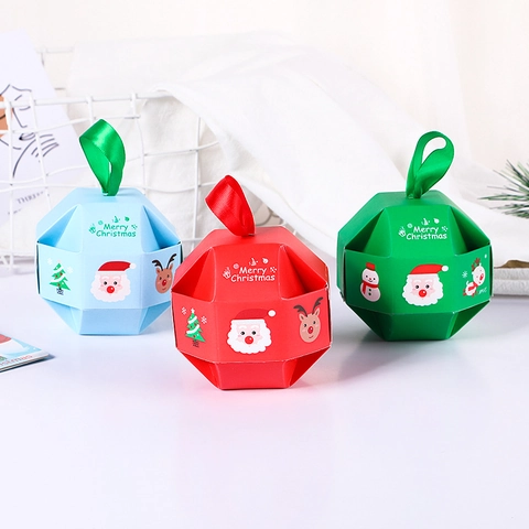 Cajas De Regalo De Navidad Empaque De Dulces De Papel Poliedro Geométrico Con Asa De Cinta Estampado Festivo De Papá Noel