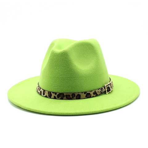 Fedora Hoed Wollen Vilt Brede Rand Luipaardprint Band Gouden Gesp Vintage Jazz Stijl Voor Heren Dames
