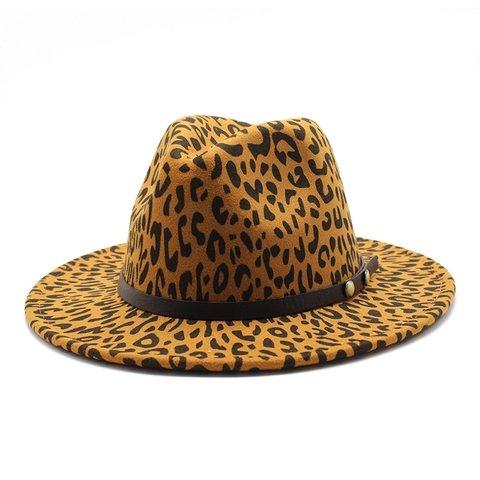 Leopard Fedora Jazz Hut Breitkrempiger Filzhut Western Stil Unisex Winter Herbst Mode Mit Lederband Niet