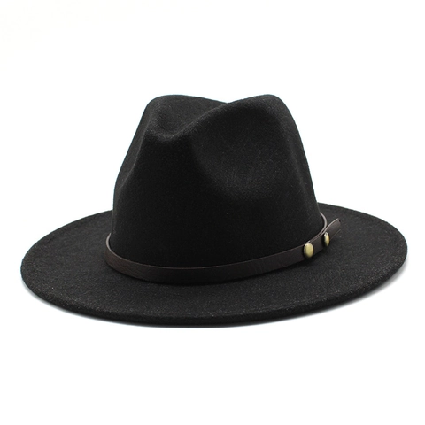 Chapeau Fedora en Laine Vintage pour Hommes Femmes Chapeau de Jazz Classique Large Bord Avec Bande en Cuir et Clous Métalliques