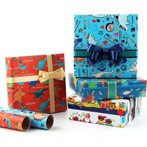 Cartoon Gift Wrapping Paper Coated Paper DIY Kids Birthday Party Decorative Cute Animals Dinosaurs Prints