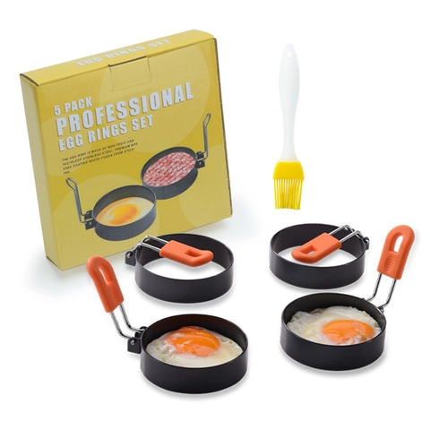 Stampi Per Uova Antiaderenti In Acciaio Inossidabile Con Manico Pieghevole In Silicone E Pennello Per Colazione