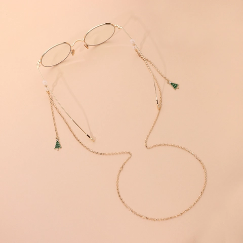 Cadena Para Gafas Árbol De Navidad Aleación Oro Verde Esmalte Cordón Para Gafas Para Mujeres Soporte Decorativo