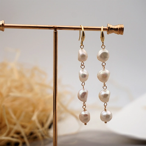 Orecchini Pendenti Con Süßwasserperle D'acqua Dolce Barocche Rame Tono Oro Stile Francese Vintage Gioiello Per Donna