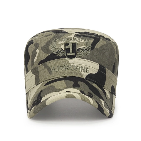 Men Women Cotton Flat Top Cadet Cap Military Style Embroidery Camouflage Outdoor Adjustable Sunshade Casual Hat