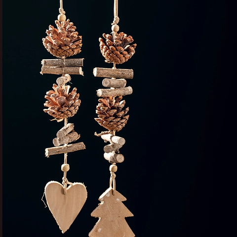 Rustikales Weihnachts-Hängeornament Natürlicher Kiefernzapfen Holzstern Herz Baumform Deko Vintage Wohndekor