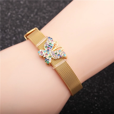 Butterfly Charm Mesh Bracelet Stainless Steel And Copper Adjustable Buckle Milanese Style Fashion Jewelry