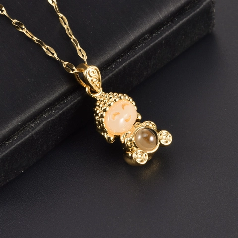 Stainless Steel Cartoon Buddha Pendant Necklace For Women 18K Gold Plated Ethnic Style Artificial Jade Monk Choker Jewelry